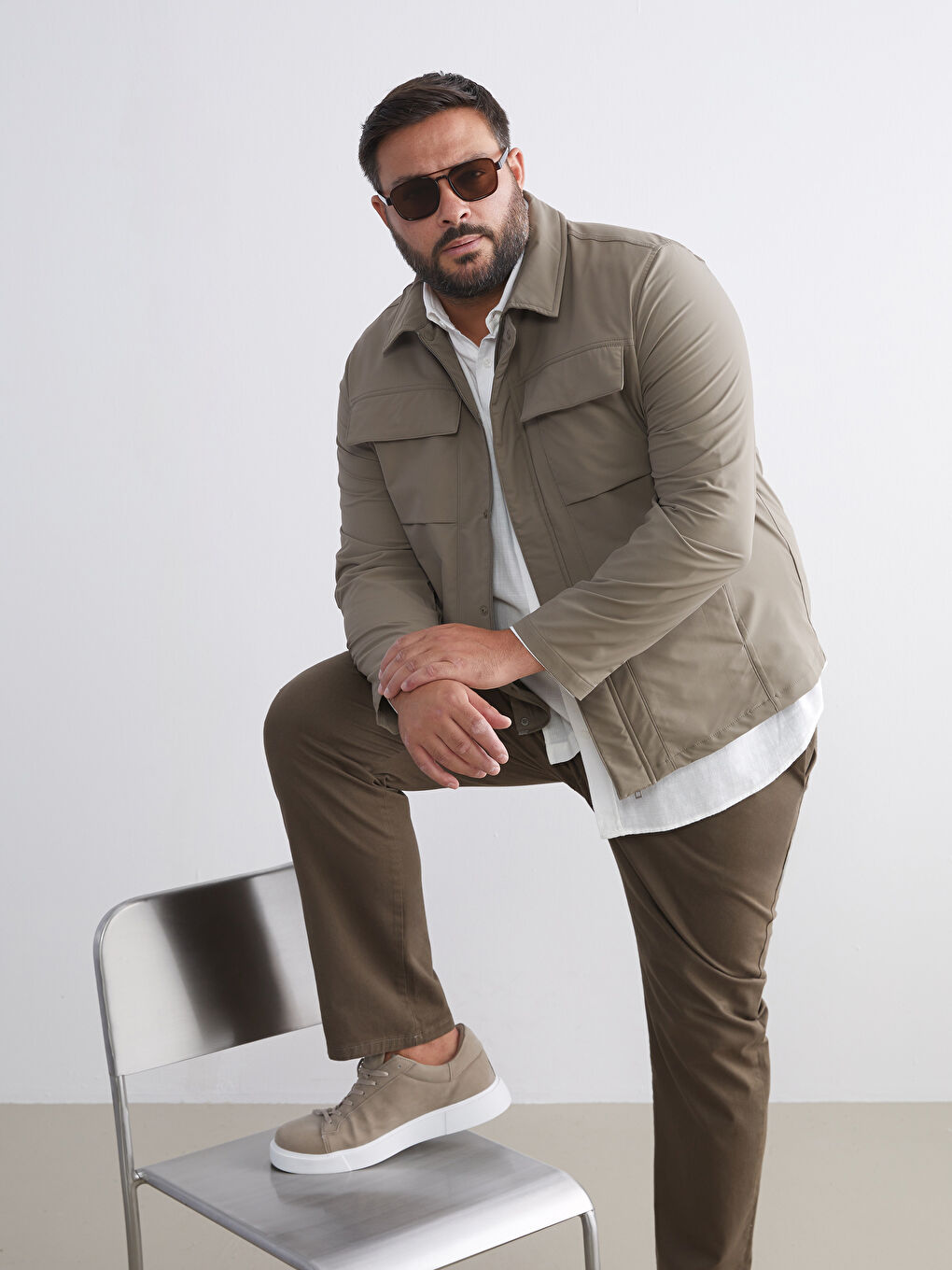 Haki Standart Kalıp Gömlek Yaka Erkek Mont-7