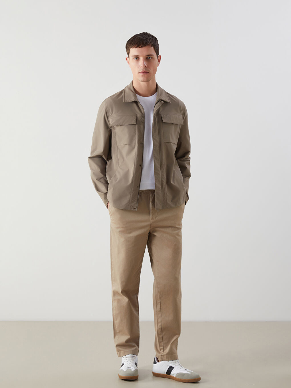 Haki Standart Kalıp Gömlek Yaka Erkek Mont-4