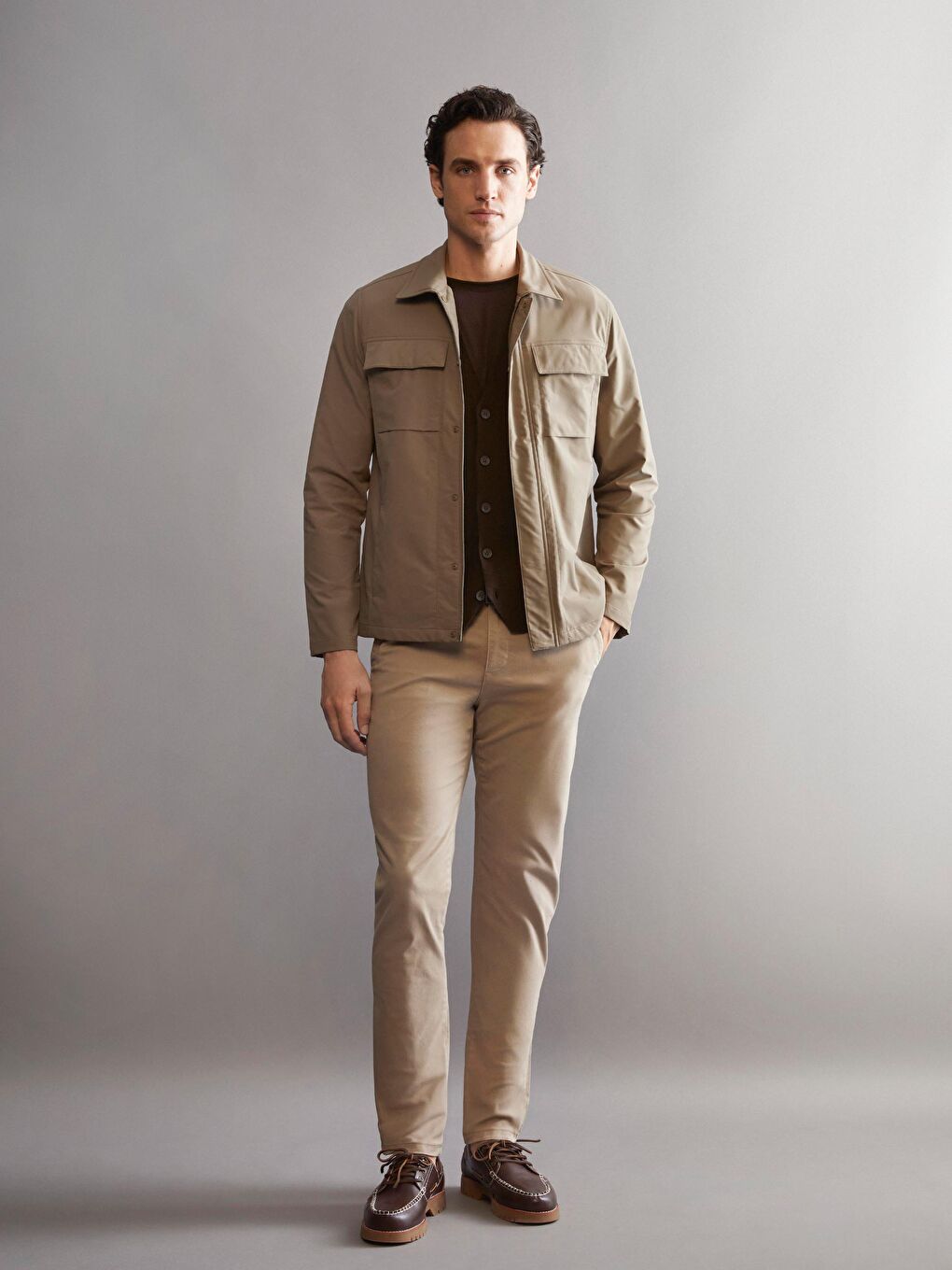 Haki Standart Kalıp Gömlek Yaka Erkek Mont-1