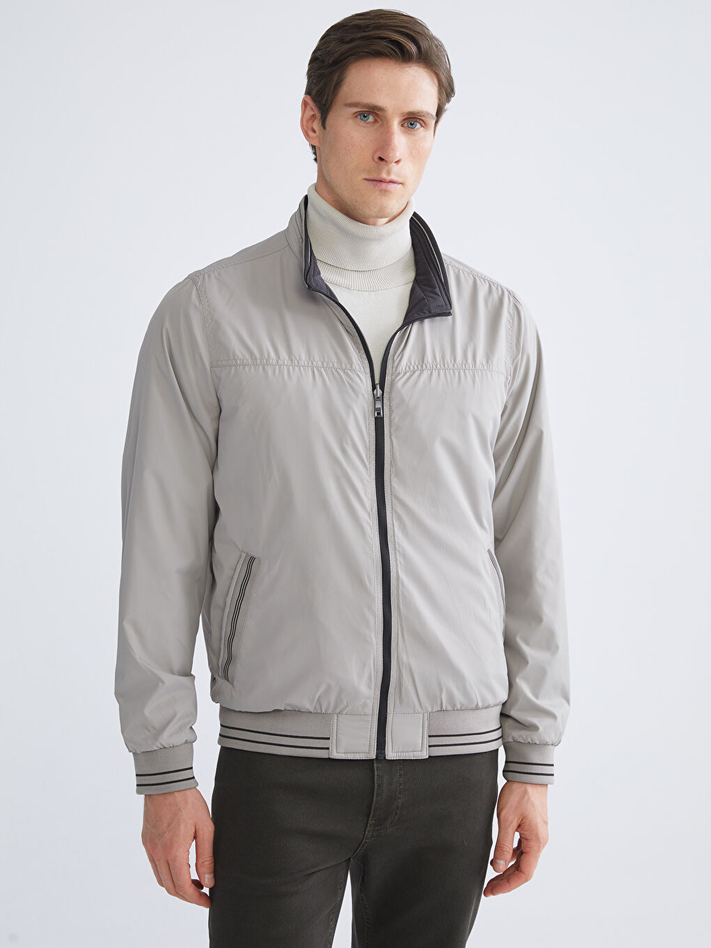 Siyah Büyük Beden Çift Taraflı Dik Yaka Erkek Mont