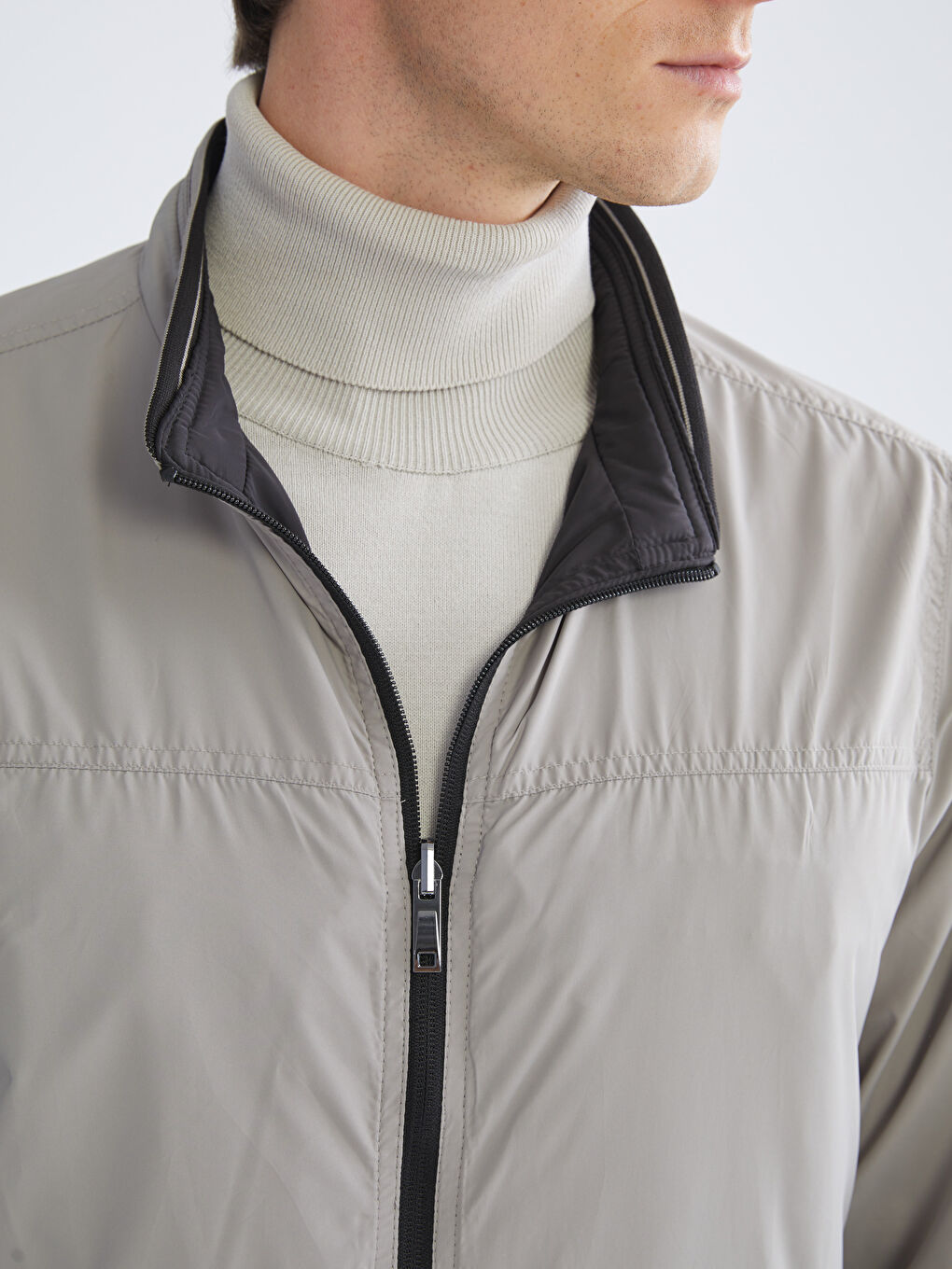 Siyah Büyük Beden Çift Taraflı Dik Yaka Erkek Mont-5