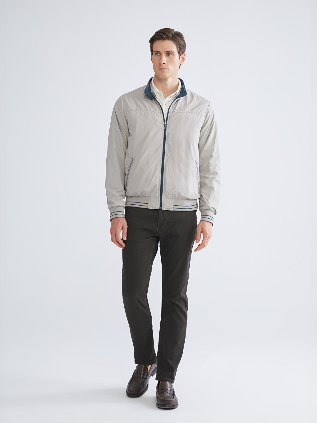 Lacivert Büyük Beden Çift Taraflı Dik Yaka Erkek Mont-3