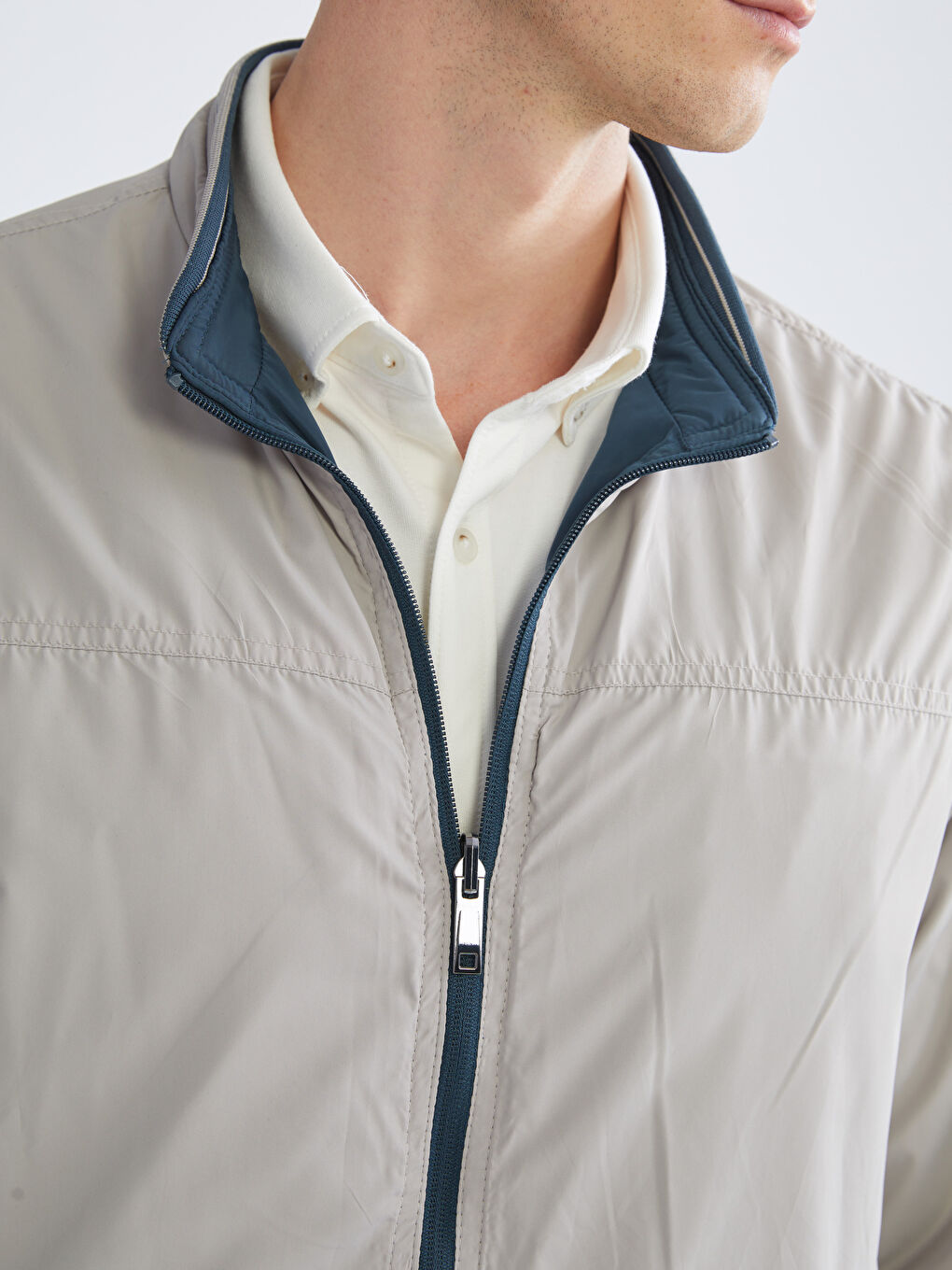 Lacivert Büyük Beden Çift Taraflı Dik Yaka Erkek Mont-7