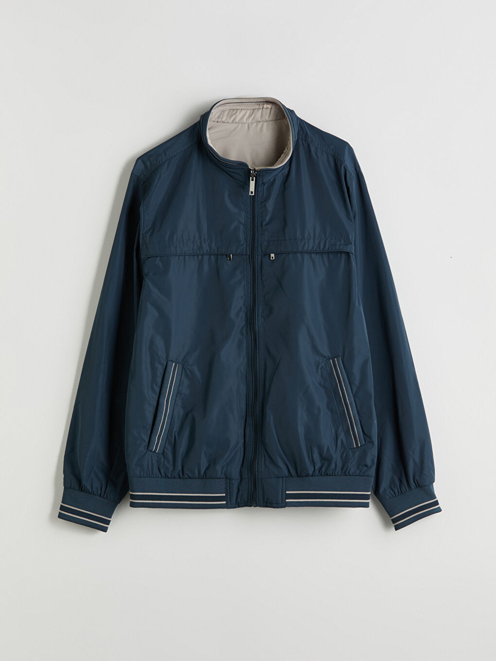 Lacivert Büyük Beden Çift Taraflı Dik Yaka Erkek Mont-13