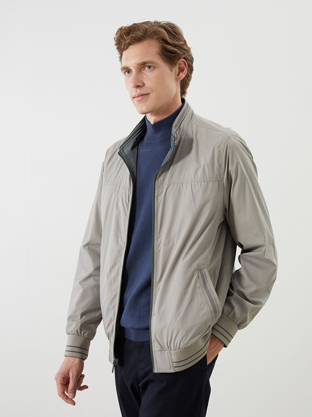 Yeşil Büyük Beden Çift Taraflı Dik Yaka Erkek Mont