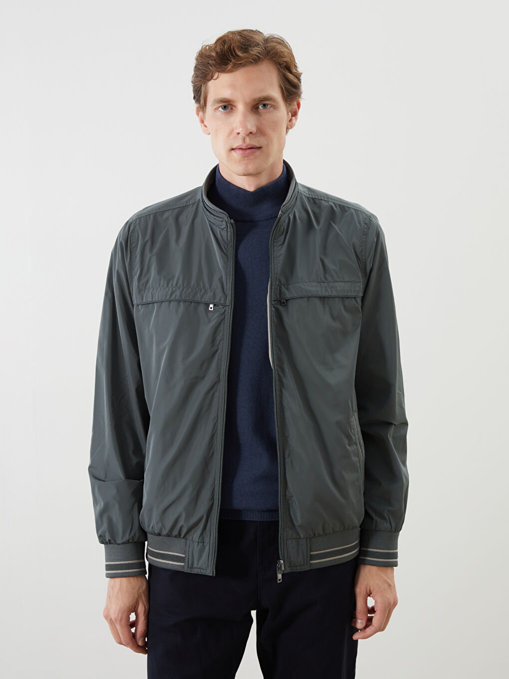 Yeşil Büyük Beden Çift Taraflı Dik Yaka Erkek Mont-3