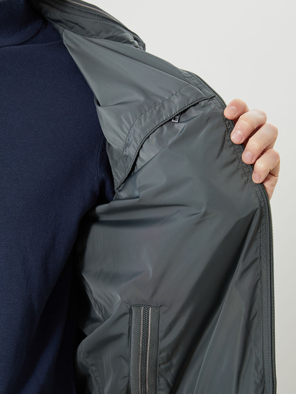 Yeşil Büyük Beden Çift Taraflı Dik Yaka Erkek Mont-7