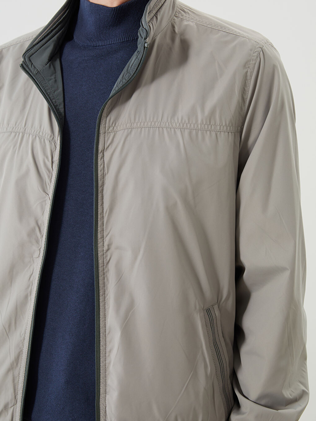 Yeşil Büyük Beden Çift Taraflı Dik Yaka Erkek Mont-9