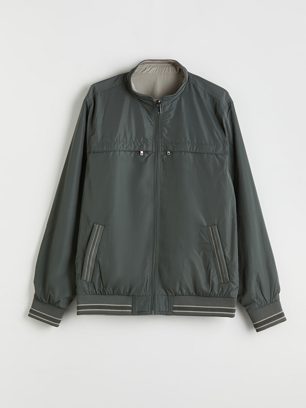 Yeşil Büyük Beden Çift Taraflı Dik Yaka Erkek Mont-13