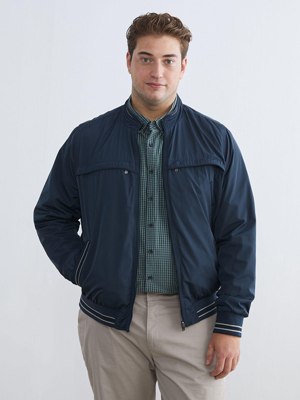 İndigo Büyük Beden Çift Taraflı Dik Yaka Erkek Mont-2