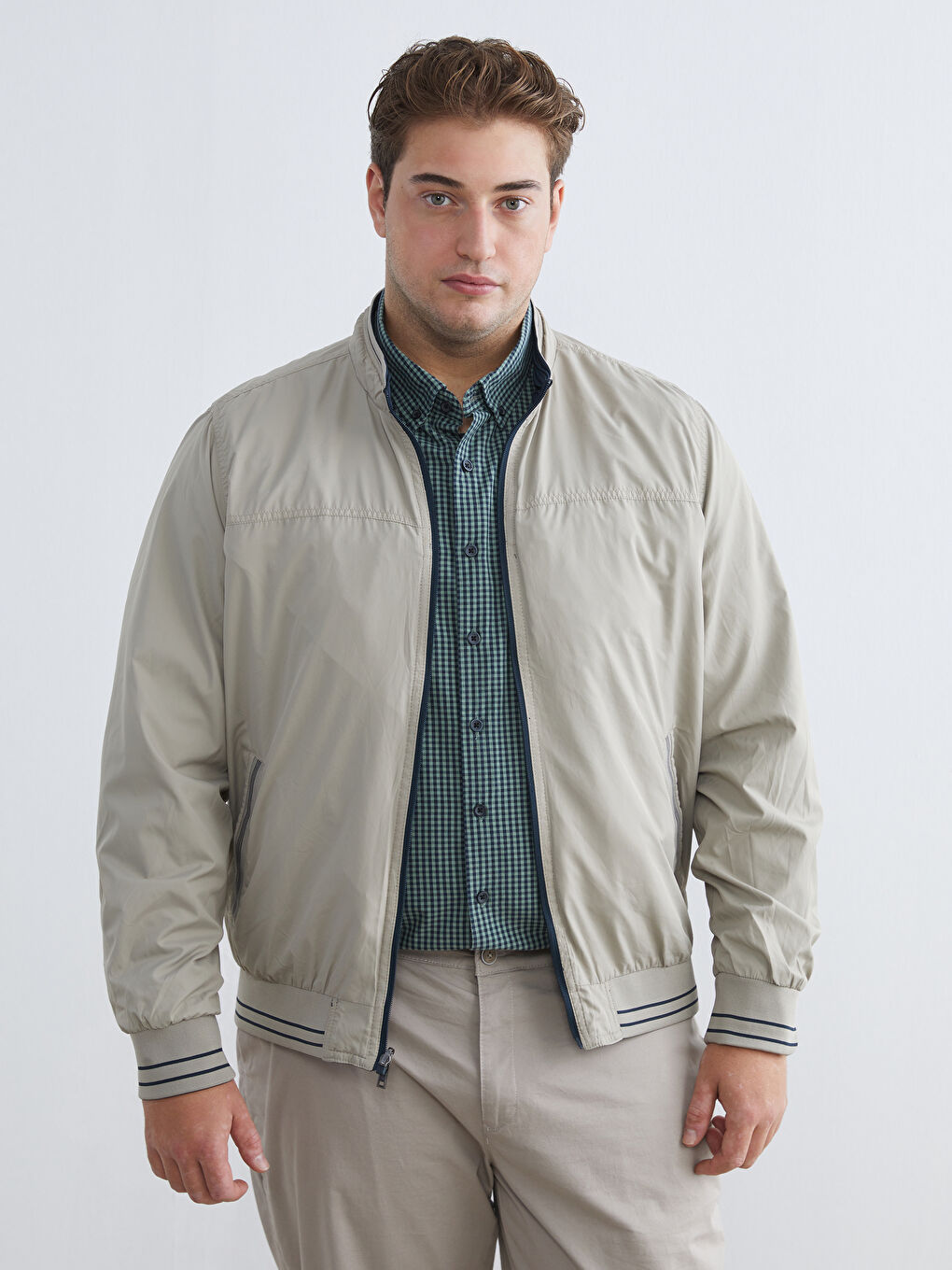 İndigo Büyük Beden Çift Taraflı Dik Yaka Erkek Mont-13