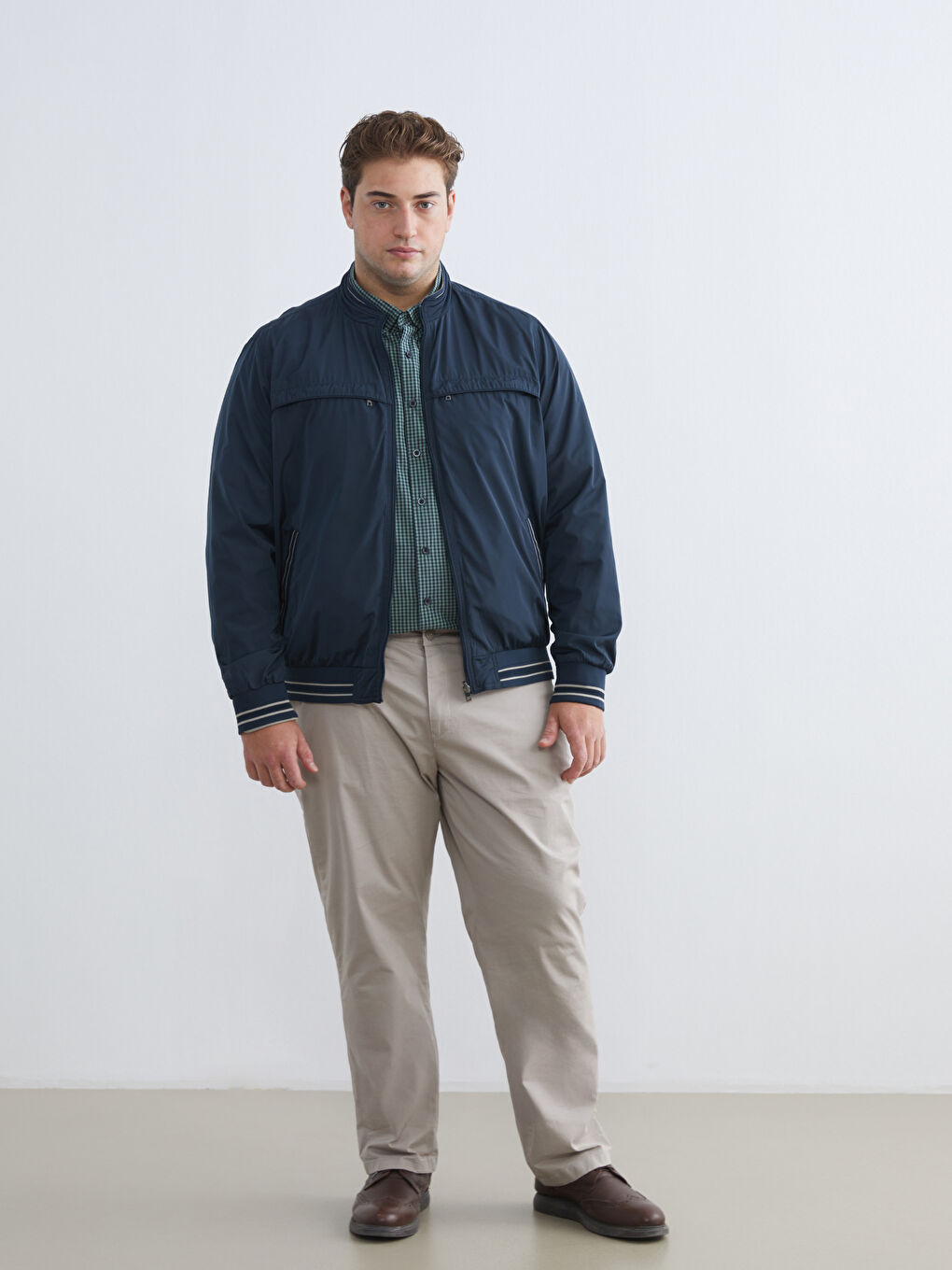 İndigo Büyük Beden Çift Taraflı Dik Yaka Erkek Mont-14