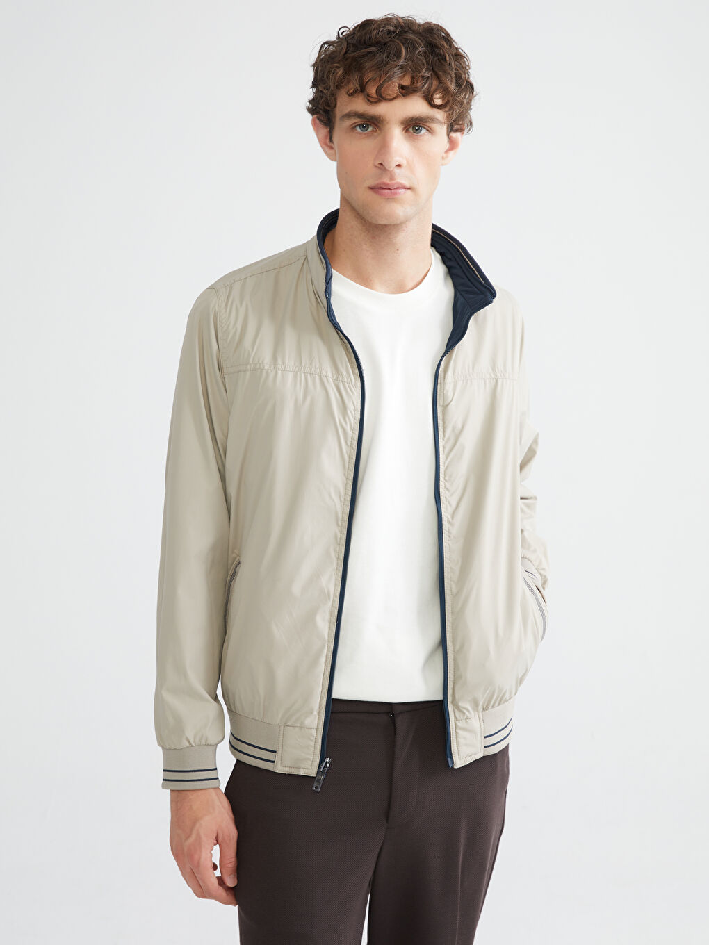 İndigo Büyük Beden Çift Taraflı Dik Yaka Erkek Mont-8