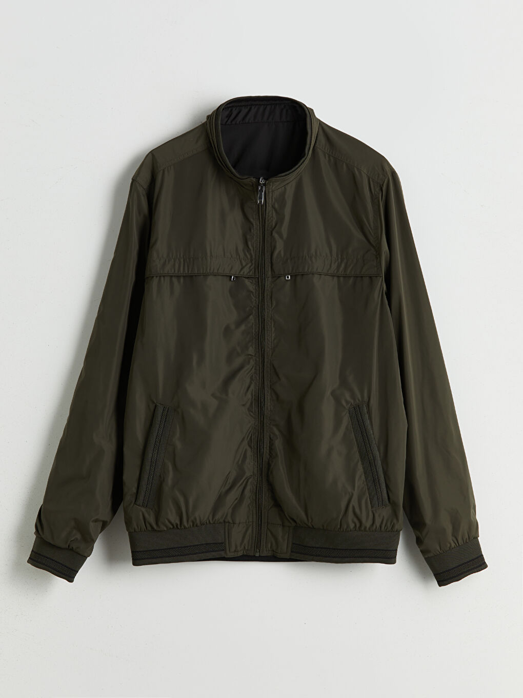 Haki Büyük Beden Çift Taraflı Dik Yaka Erkek Mont-11