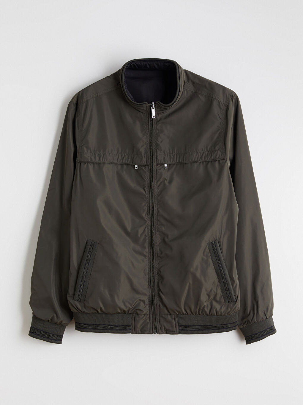 Haki Büyük Beden Çift Taraflı Dik Yaka Erkek Mont-12