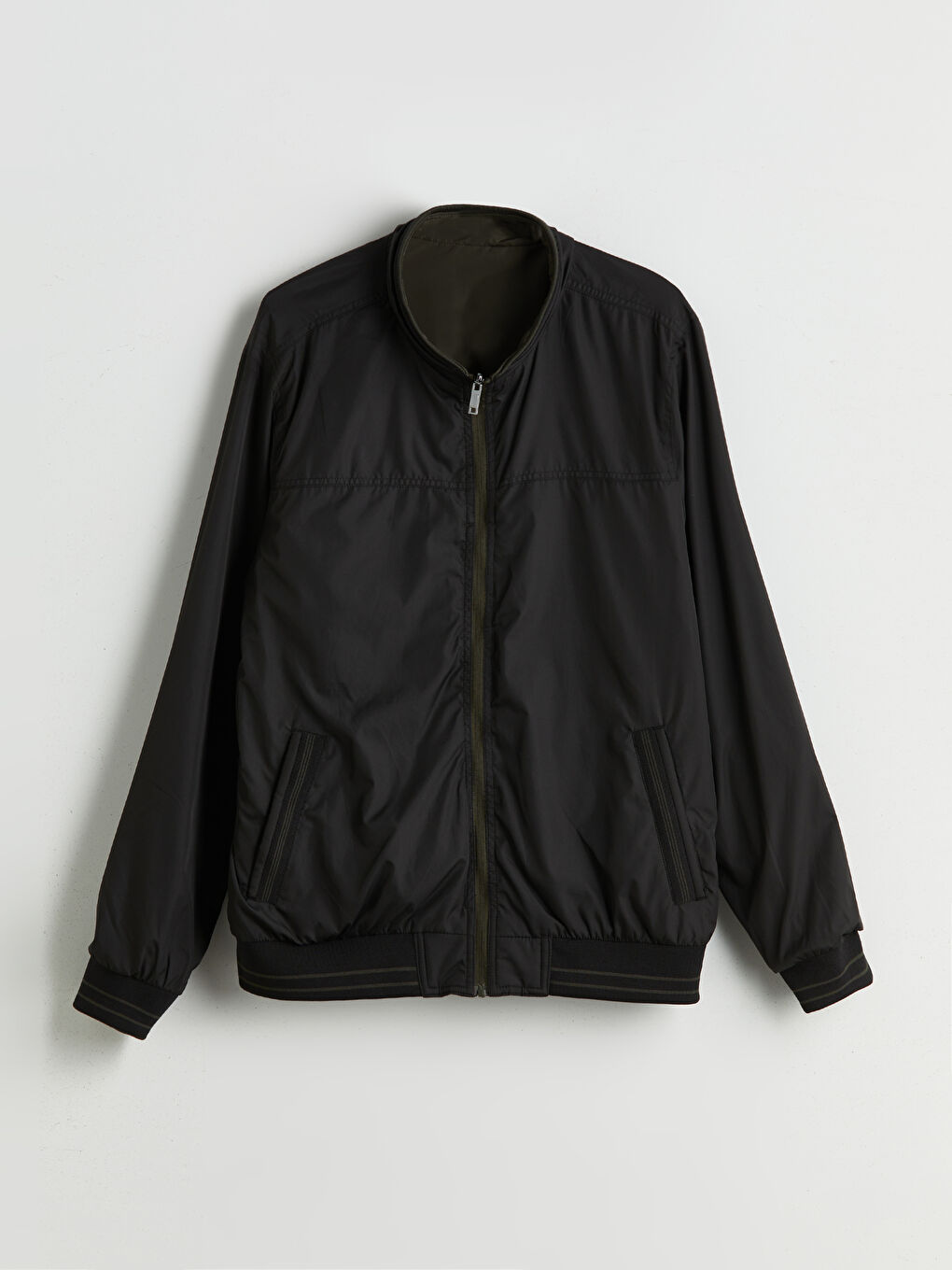 Haki Büyük Beden Çift Taraflı Dik Yaka Erkek Mont-14