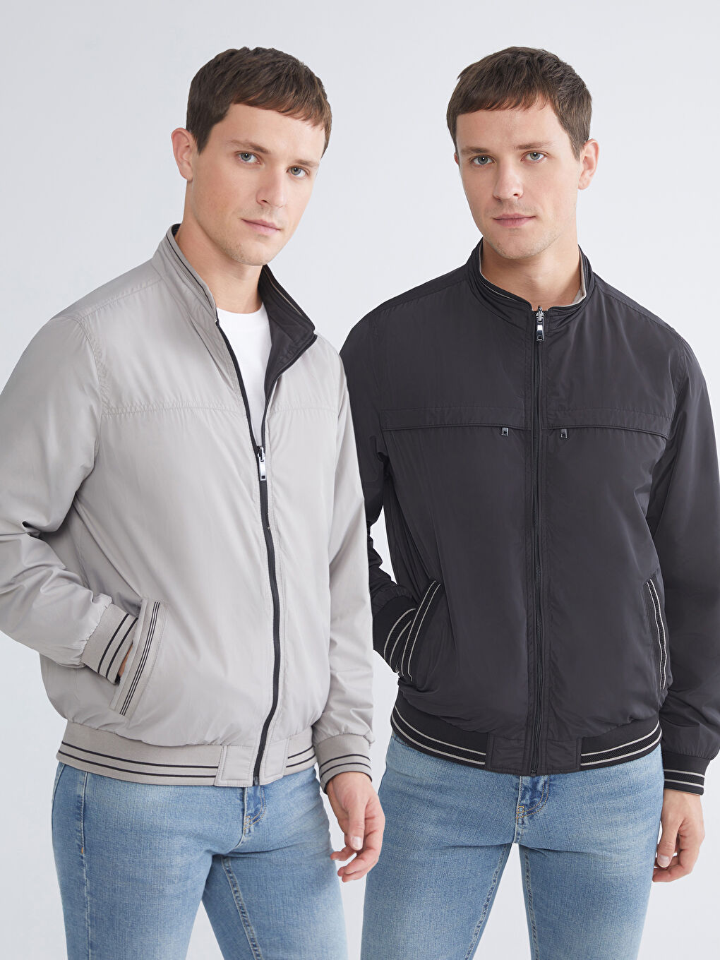 Siyah Büyük Beden Çift Taraflı Dik Yaka Erkek Mont-1