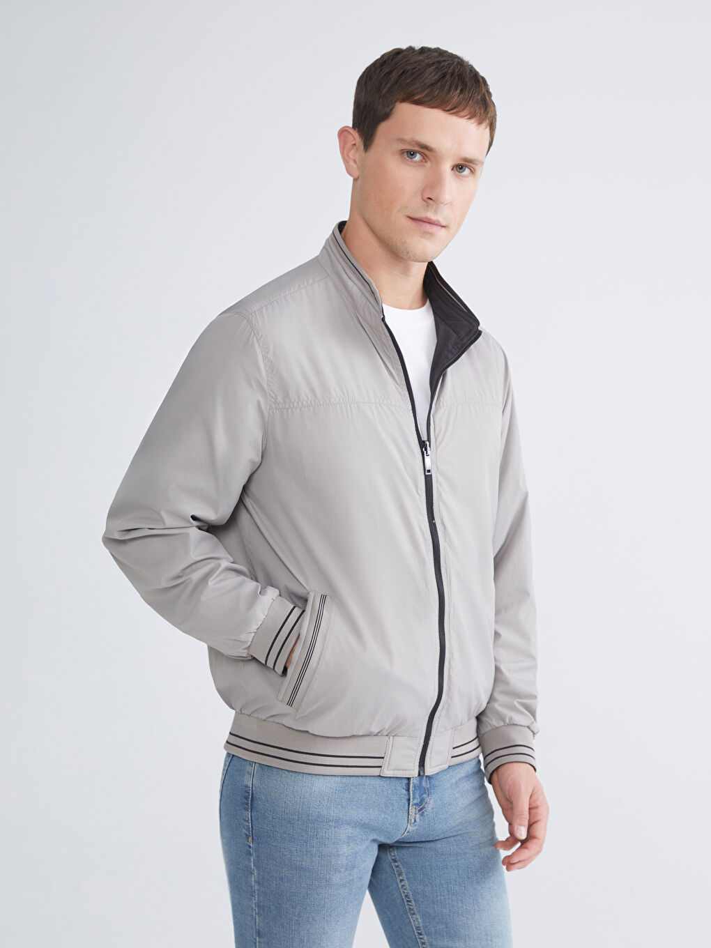 Siyah Büyük Beden Çift Taraflı Dik Yaka Erkek Mont-2