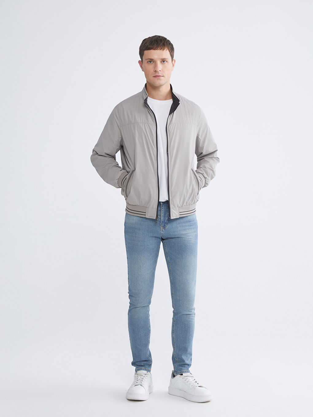 Siyah Büyük Beden Çift Taraflı Dik Yaka Erkek Mont-6