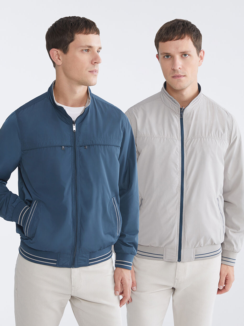 Lacivert Büyük Beden Çift Taraflı Dik Yaka Erkek Mont-1