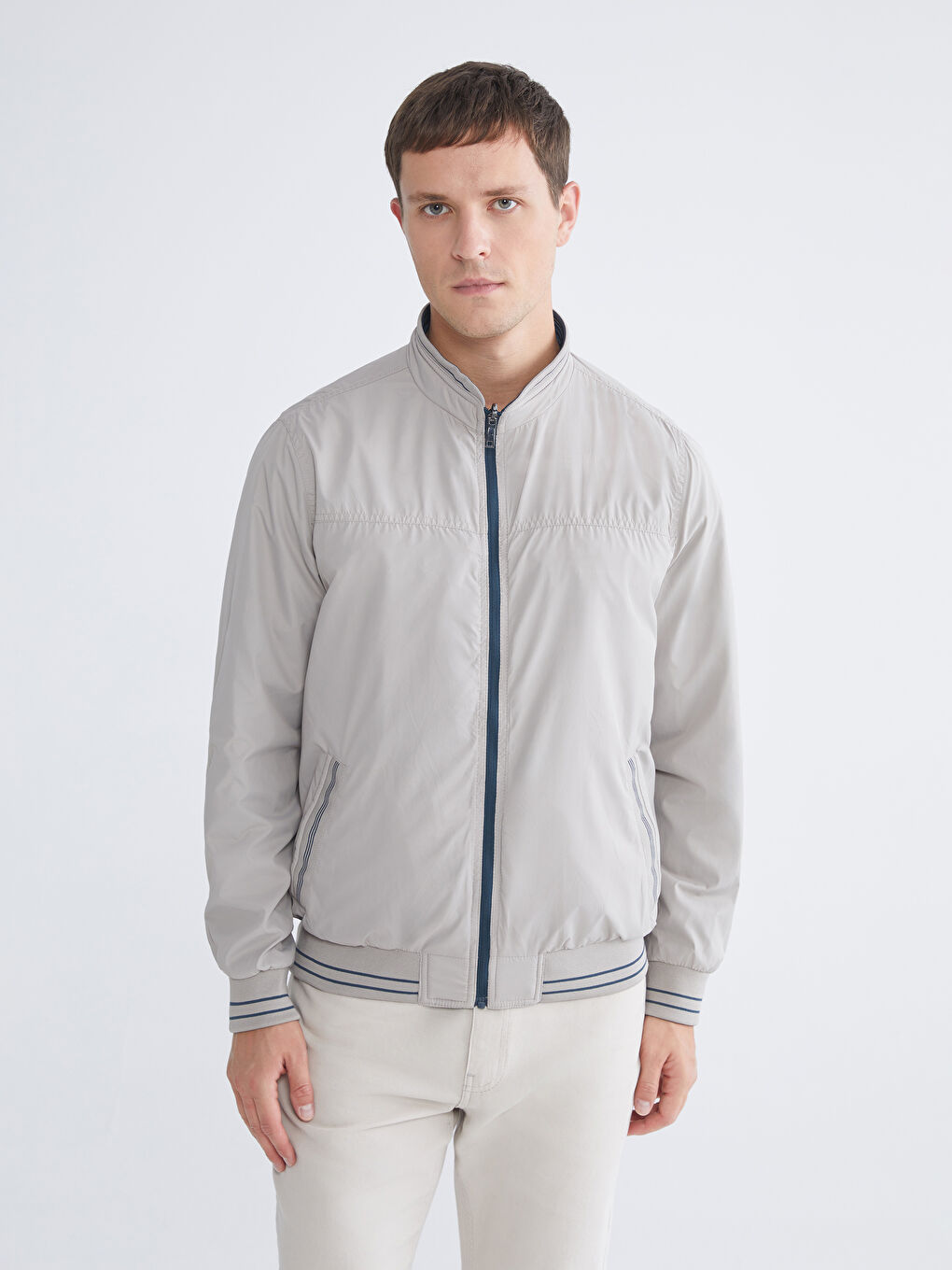 Lacivert Büyük Beden Çift Taraflı Dik Yaka Erkek Mont-4