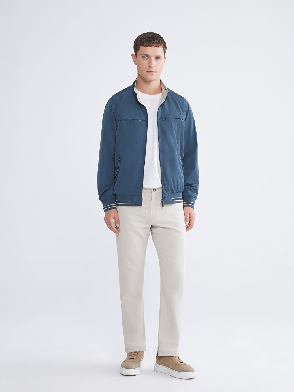 Lacivert Büyük Beden Çift Taraflı Dik Yaka Erkek Mont-6