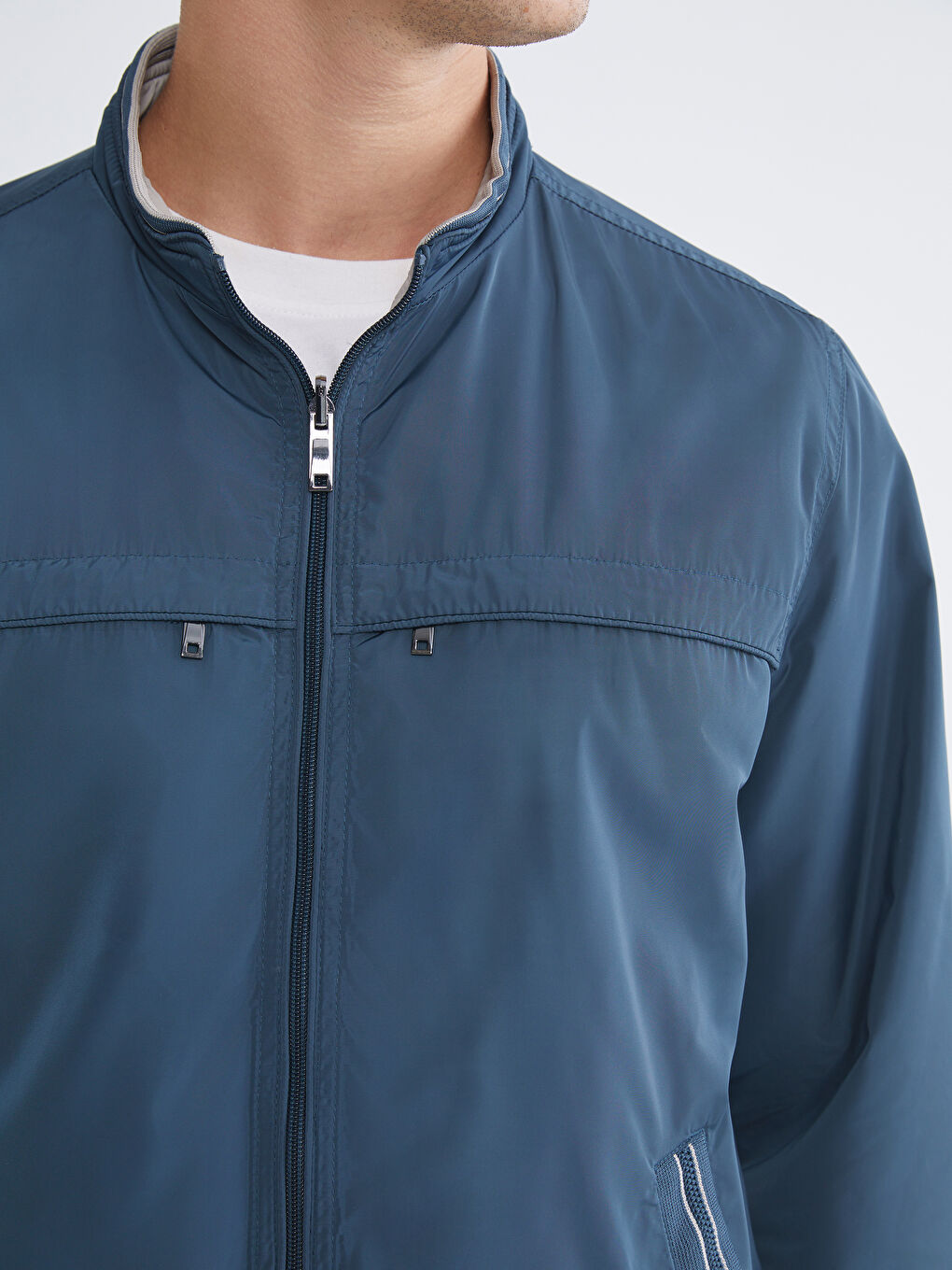 Lacivert Büyük Beden Çift Taraflı Dik Yaka Erkek Mont-8