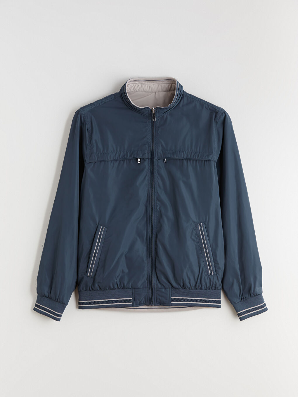 Lacivert Büyük Beden Çift Taraflı Dik Yaka Erkek Mont-14