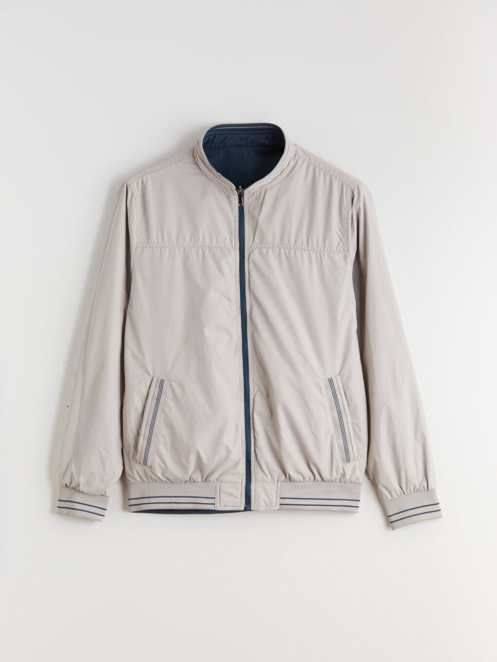 Lacivert Büyük Beden Çift Taraflı Dik Yaka Erkek Mont-15