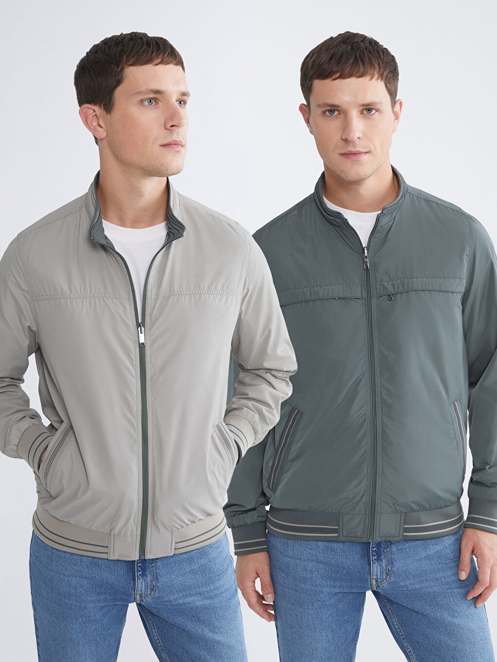 Yeşil Büyük Beden Çift Taraflı Dik Yaka Erkek Mont-1