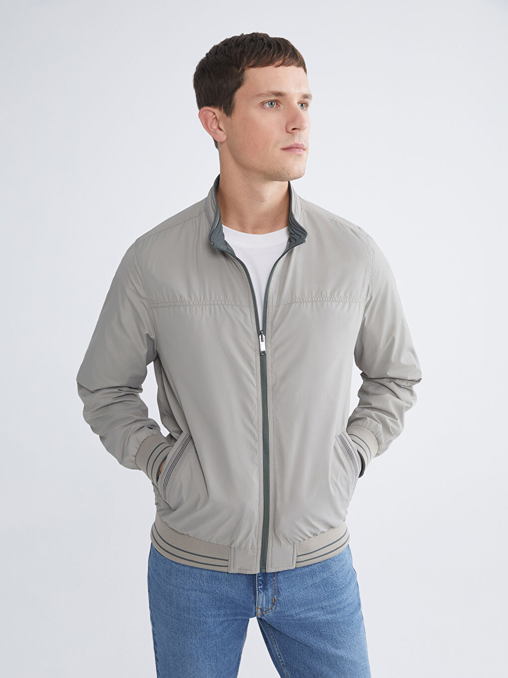 Yeşil Büyük Beden Çift Taraflı Dik Yaka Erkek Mont-2