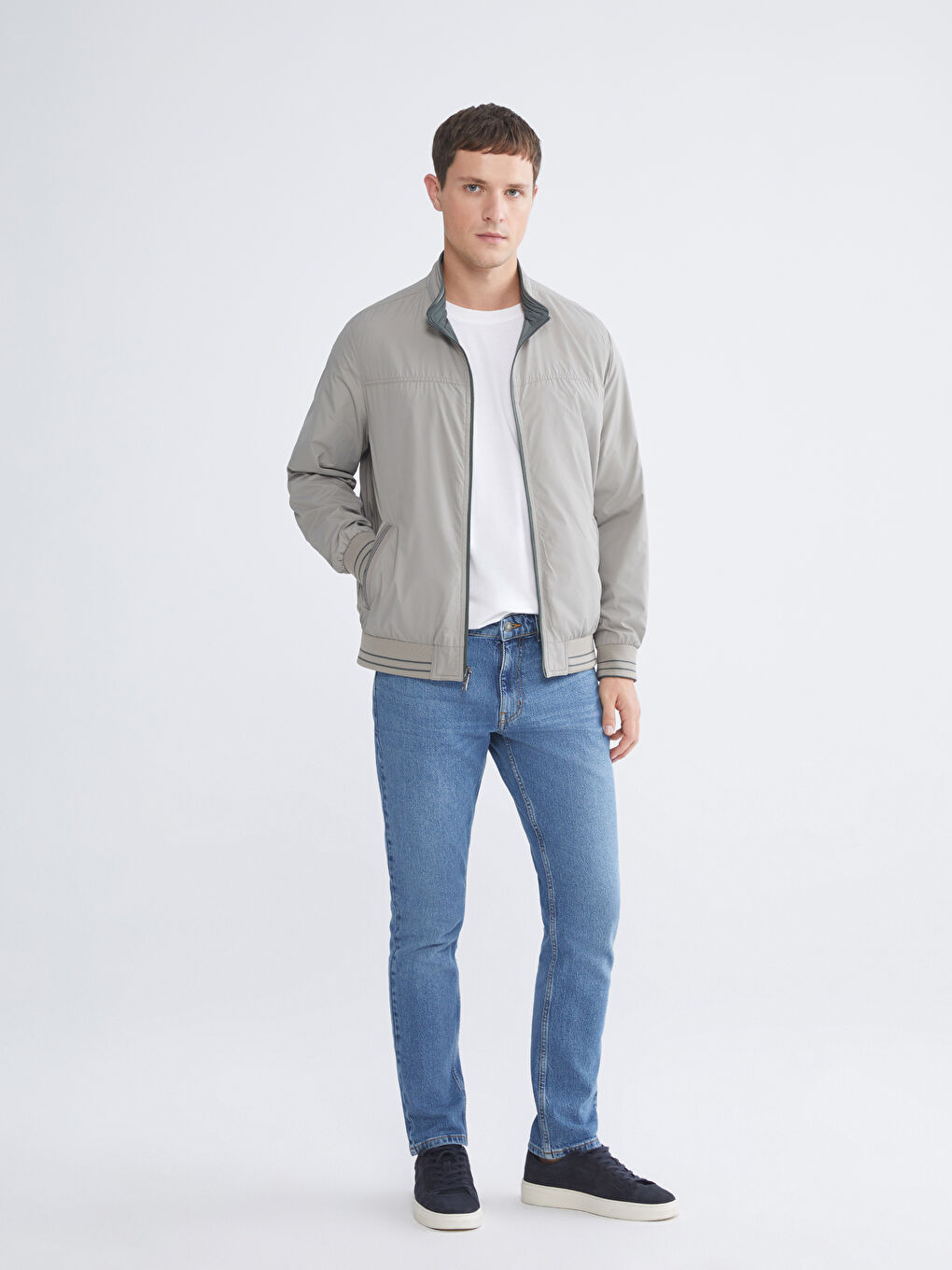 Yeşil Büyük Beden Çift Taraflı Dik Yaka Erkek Mont-6