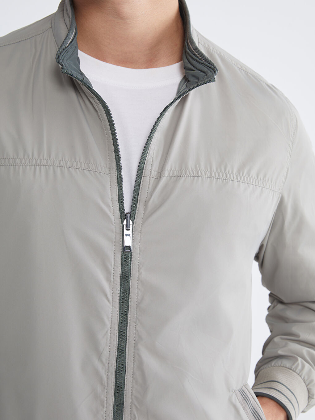 Yeşil Büyük Beden Çift Taraflı Dik Yaka Erkek Mont-8