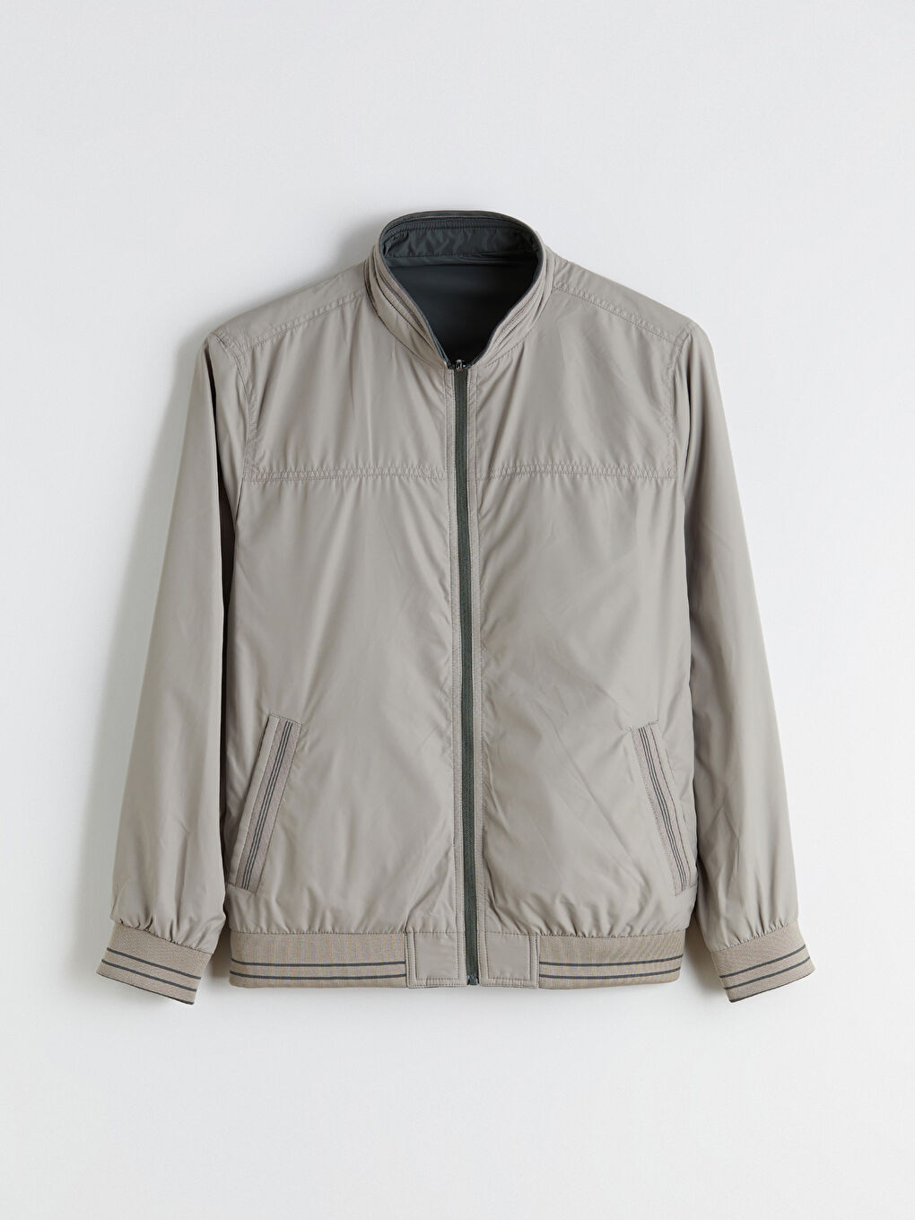 Yeşil Büyük Beden Çift Taraflı Dik Yaka Erkek Mont-14