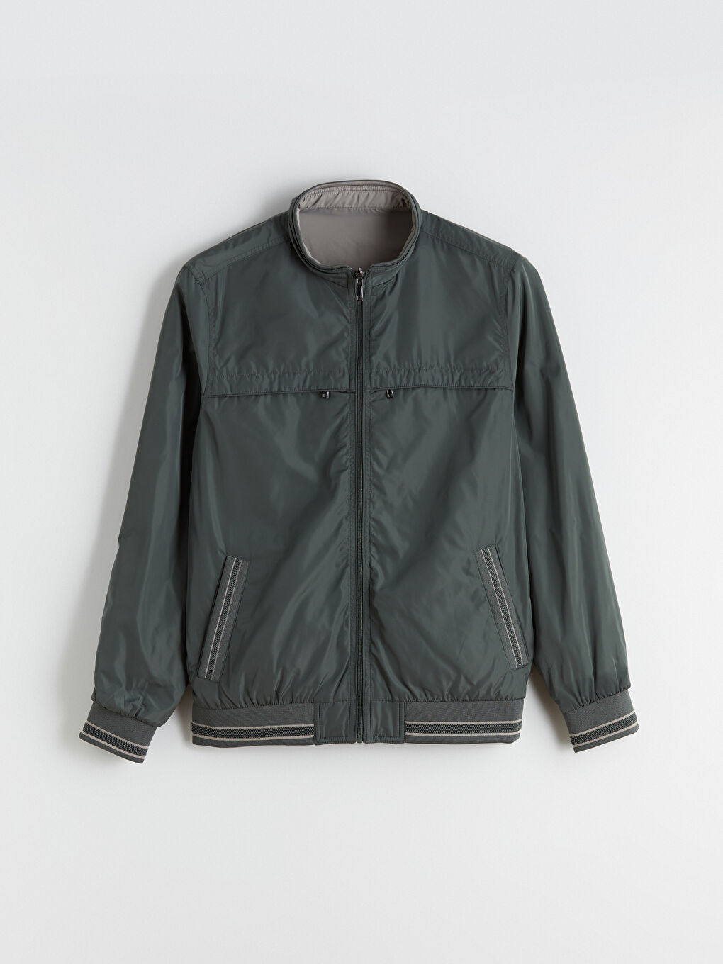 Yeşil Büyük Beden Çift Taraflı Dik Yaka Erkek Mont-15