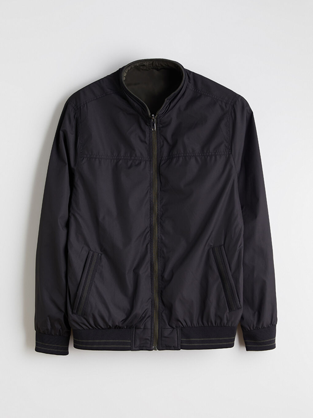 Haki Büyük Beden Çift Taraflı Dik Yaka Erkek Mont-13