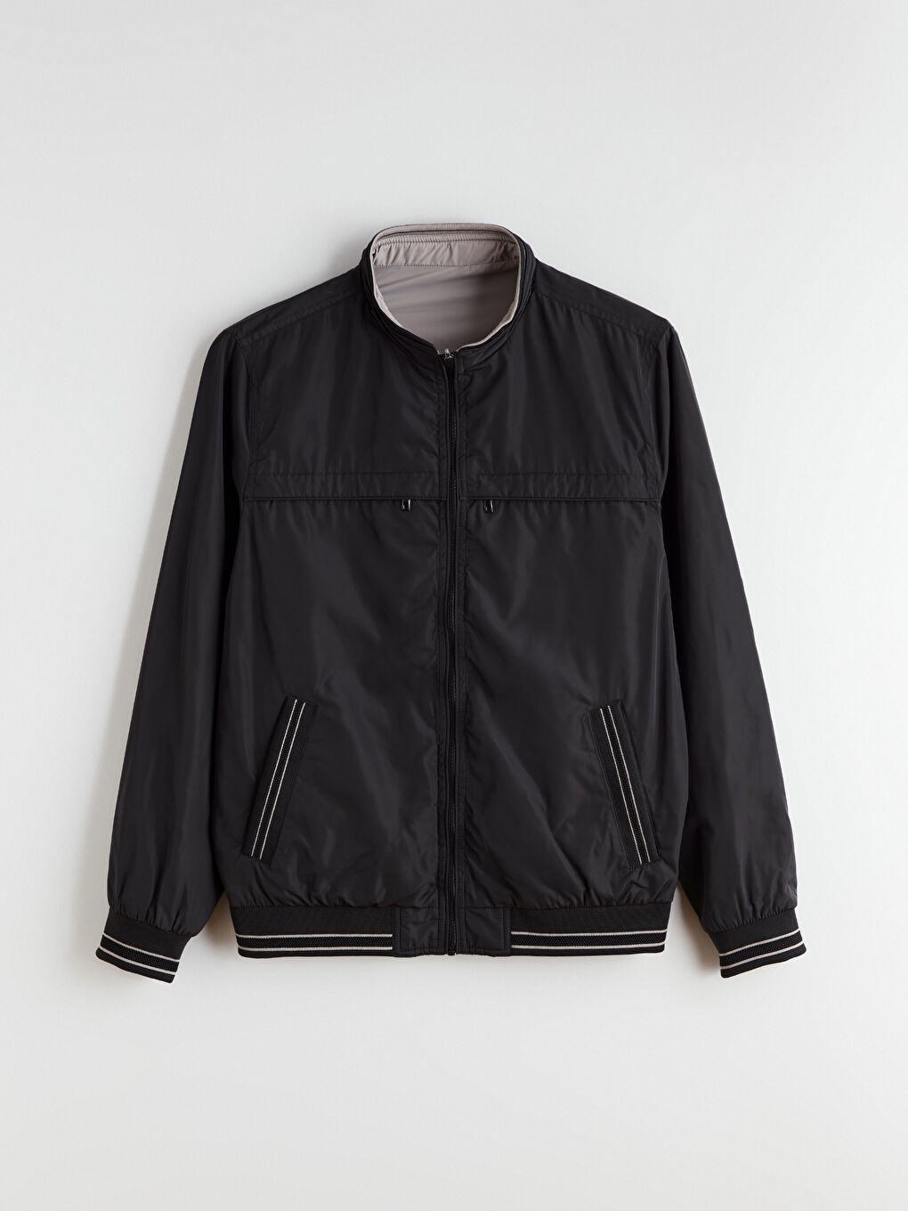 Siyah Büyük Beden Çift Taraflı Dik Yaka Erkek Mont-13