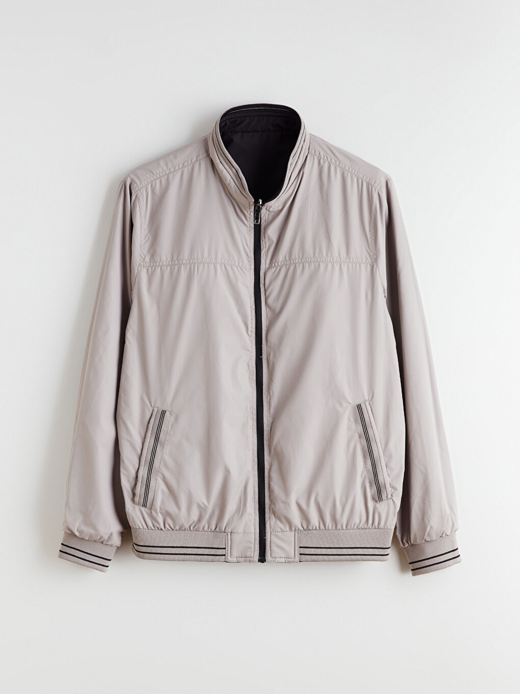 Siyah Büyük Beden Çift Taraflı Dik Yaka Erkek Mont-14