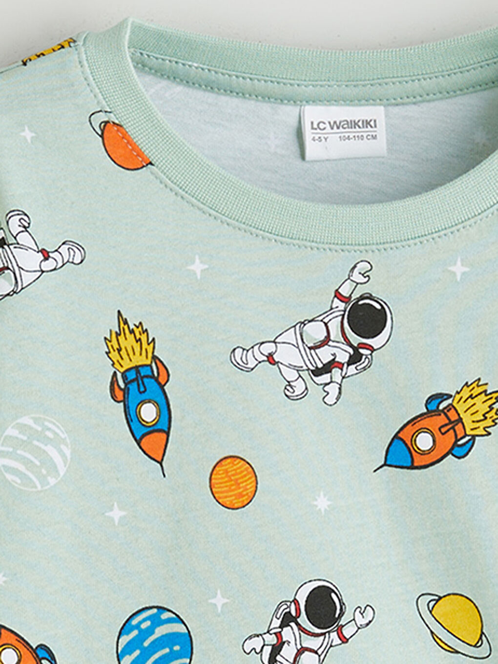 Yeşil Bisiklet Yaka Baskılı Erkek Çocuk Pijama Üst-1