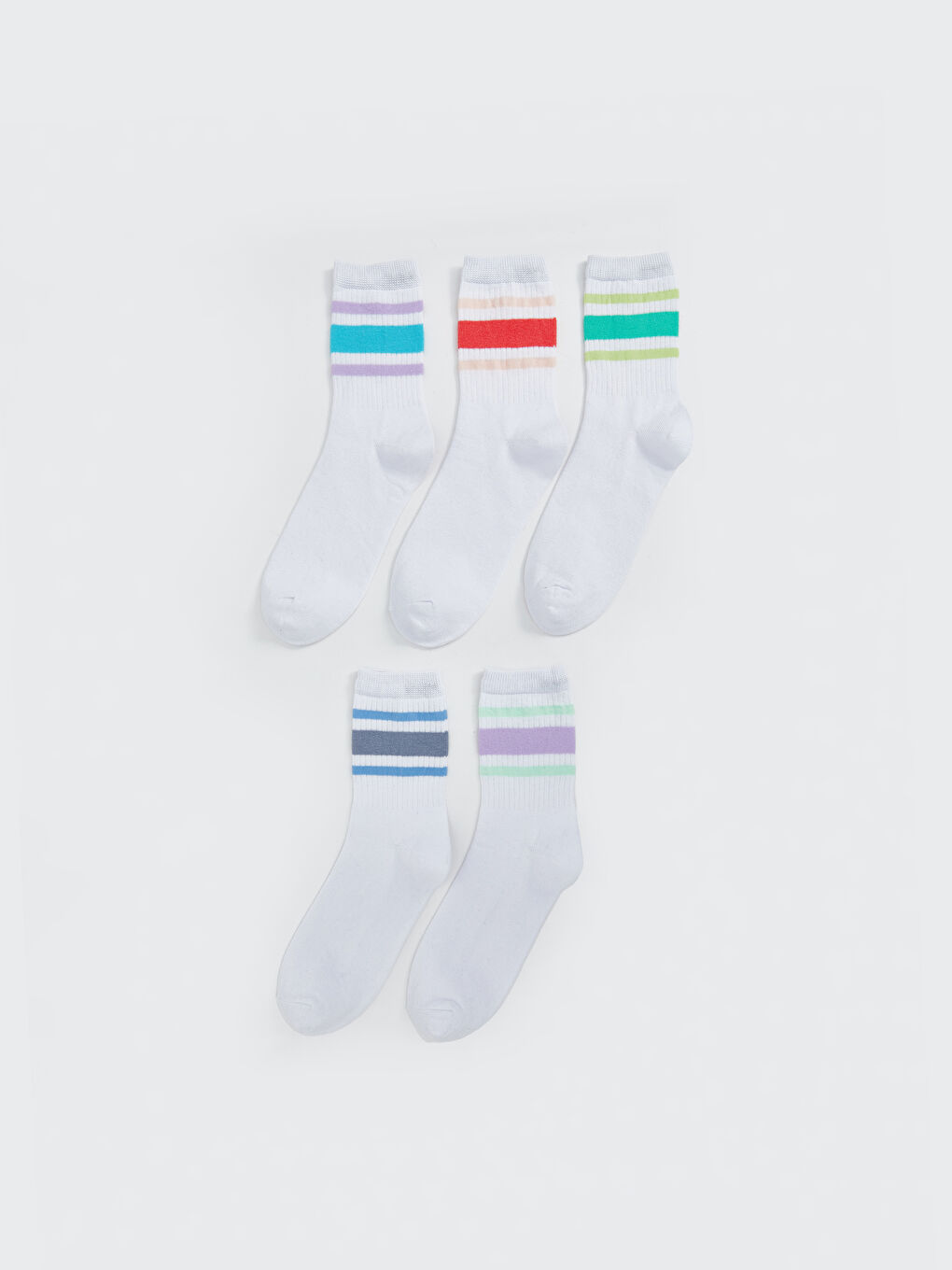 LCW Kids Striped Girls' Ankle Socks 5 Pack -W51243Z4-JYX
