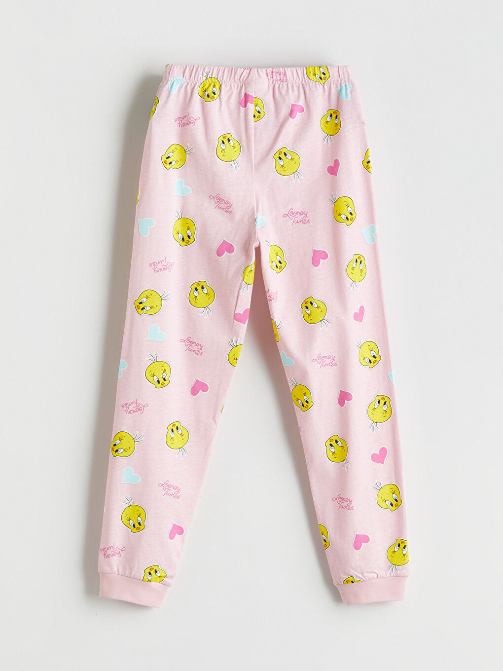 Pembe Beli Lastikli Tweety Baskılı Kız Çocuk Pijama Alt-2