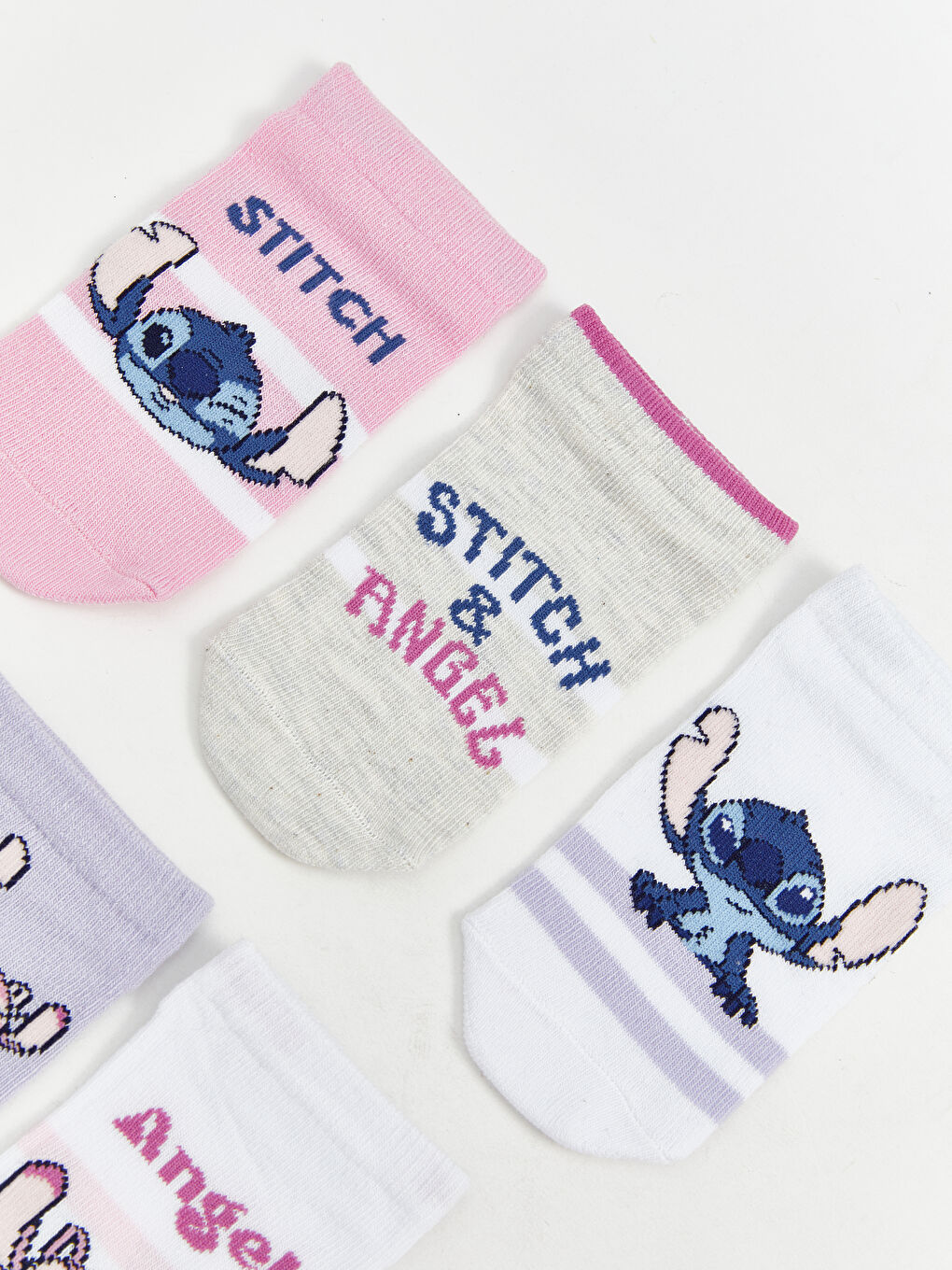 Stitch and Angel Patterned Girls' Trainer Socks 5 Pack-2