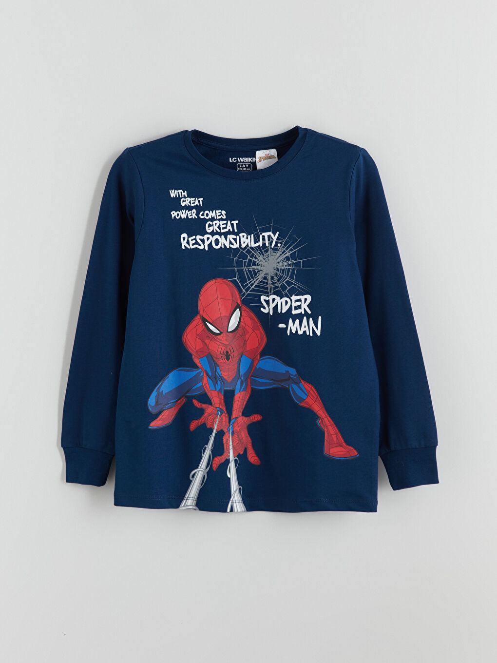 Lacivert Bisiklet Yaka Spider-Man Baskılı Erkek Çocuk Pijama Üstü
