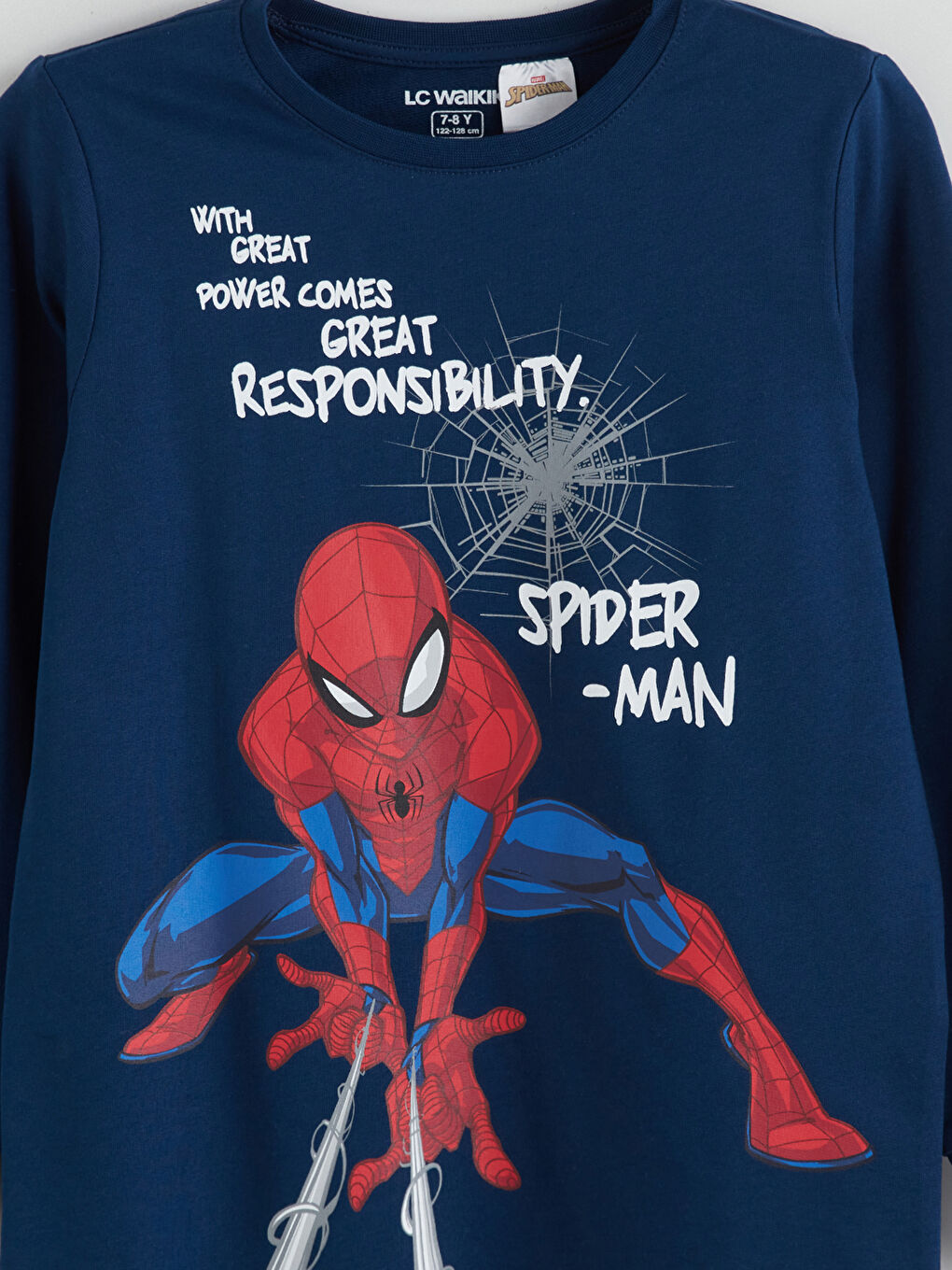 Lacivert Bisiklet Yaka Spider-Man Baskılı Erkek Çocuk Pijama Üstü-1
