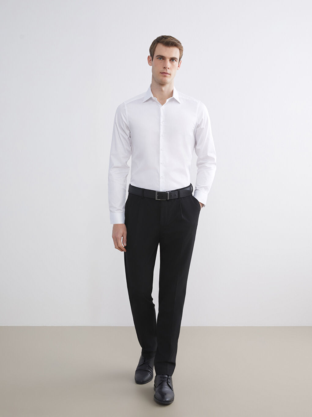 Beyaz Slim Fit Uzun Kollu Erkek Gömlek-2