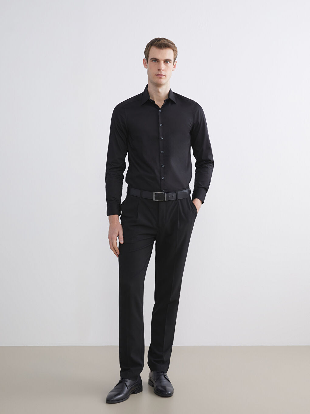 Siyah Slim Fit Uzun Kollu Erkek Gömlek-2