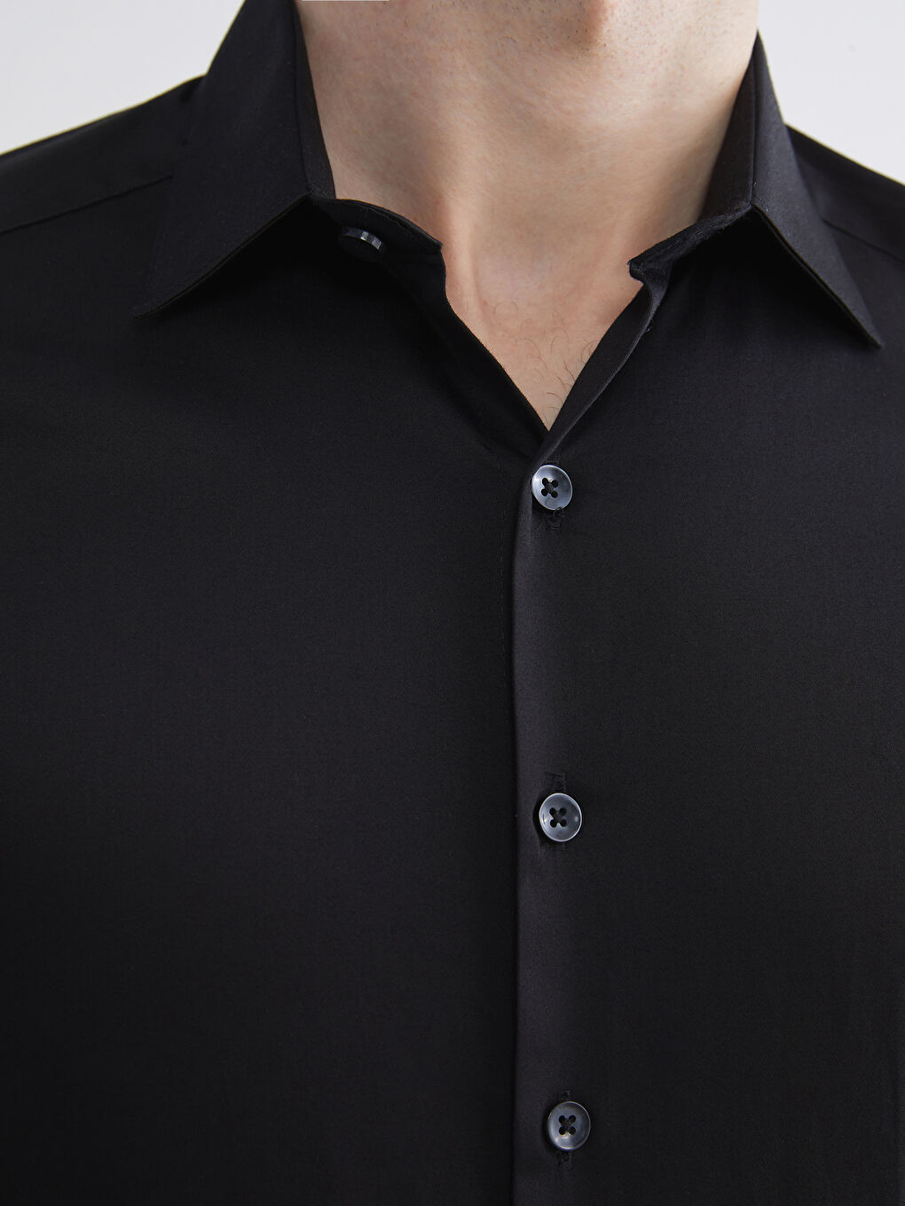 Siyah Slim Fit Uzun Kollu Erkek Gömlek-4