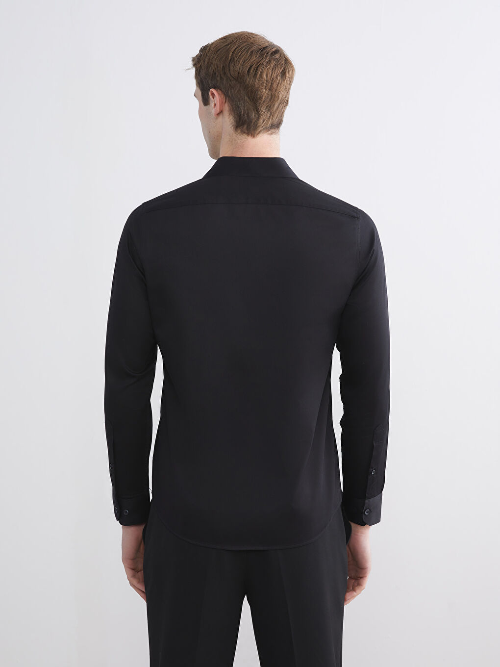Siyah Slim Fit Uzun Kollu Erkek Gömlek-6