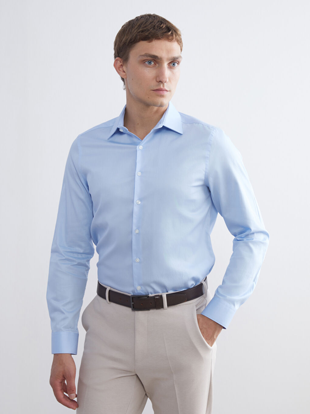 Slim Fit Long Sleeve Gabardine Men's Shirt