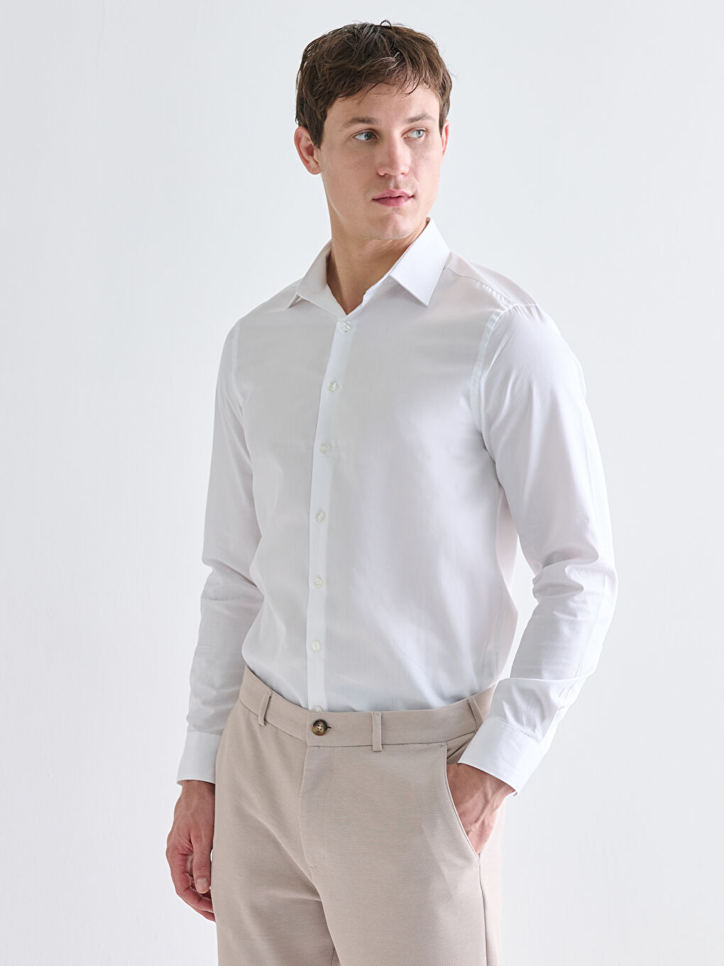Slim Fit Long Sleeve Gabardine Men's Shirt-1